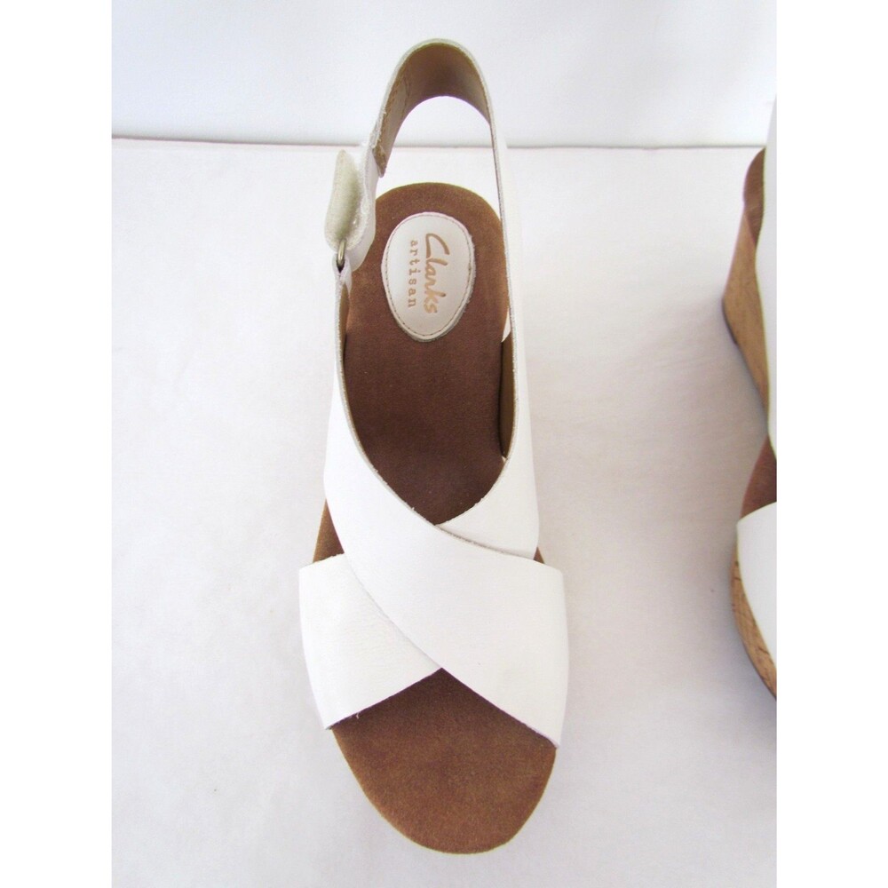 Clarks Artisan Caslynn Shae White Leather Cork Wedge Sandals 7 Med NIB RARE - Picture 13 of 16